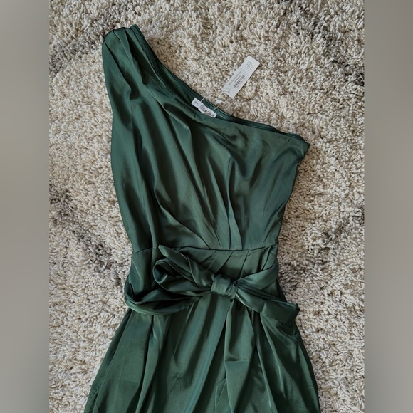 Baltic Born Deep Green Satin Wrap Midi Dress with Waist Tie - Picture 3 of 3